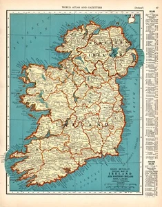 1939 Vintage IRELAND Map Antique Atlas Map of Ireland Gallery Wall Decor 2367 - Picture 1 of 4