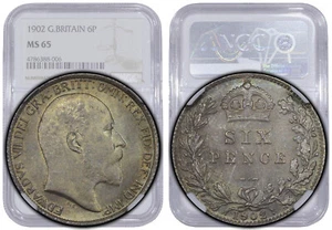 Great Britain, Edward VII, Sixpence 1902, nicely toned, NGC MS 65 - Picture 1 of 8