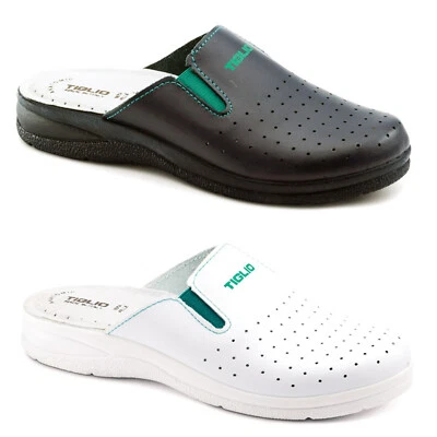 TIGLIO 2023 PELLE BICAST BLU BIANCO SABOT PANTOFOLE CIABATTE UOMO SANITARIE - Image 1 of 4