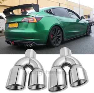 2x 2.5" Inlet 3.5" Outlet Dual Wall Exhaust Tips Pipes Muffler For Tesla S 3 X Y - Picture 1 of 14