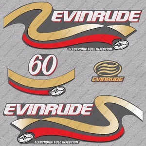 Evinrude 60 Hp Four Stroke outboard engine decals sticker set reproduction Gold - Imagen 1 de 3