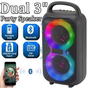 Portable Bluetooth Speaker w/ Colorful Lights Dual 3'' Subwoofer Heavy Bass FM - Picture 1 of 17