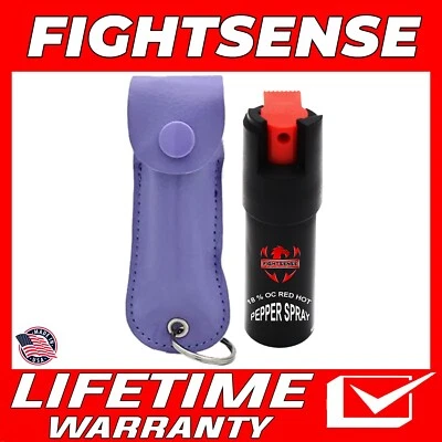FIGHTSENSE Pepper Spray Maximum Strength W / Leather Case Self Defense Purple