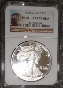 1990 S American Silver Eagle Proof NGC PF69 UC OGP/COA - Picture 1 of 2