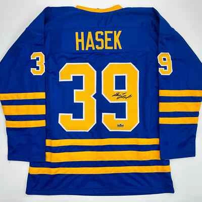 Facsimile Autographed Dominik Hasek Buffalo Blue Reprint Jersey Size Men's XL - Image 1 of 4