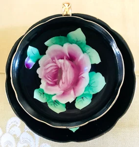 Juego de tazas de té y platillos vintage - fucsia pintado a mano y rosa rosa - de Japón - Imagen 1 de 6