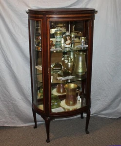 Antique Mahogany Curio China Cabinet – Curved glass – only 29″ width – original - Picture 1 of 20