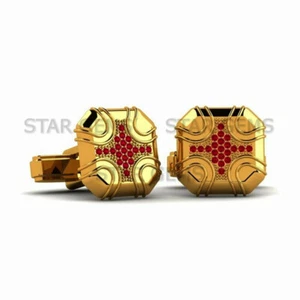 Natural Ruby Gemstone 14k Gold Plated Silver Cufflink For Mens Gift For Him CF88 - Picture 1 of 2