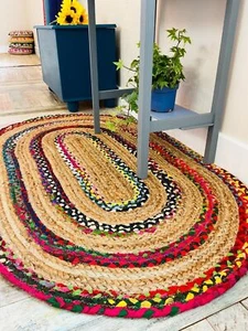Oval Rug Jute Cotton Hand Braided Area Rug Modern Style Living Area Carpet - Picture 1 of 7