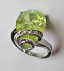Bague couleur argent cristaux diamant vert péridot taille 57 bijou vintage 5389