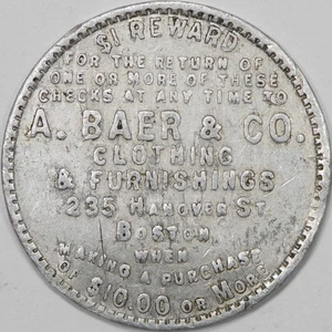 A. Baer & Co. Abbigliamento Hannover St. Boston MA, $1 gettone commerciale svastica (piegato) - Foto 1 di 2