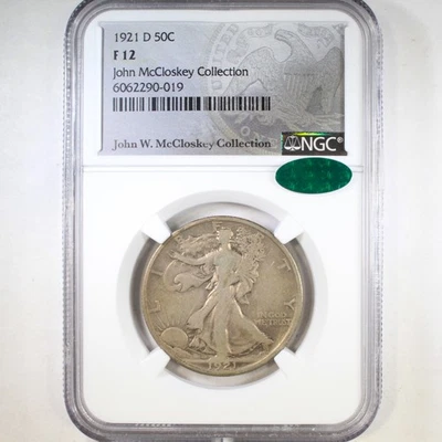 1921-D 50C NGC/CAC F12 - Walking Liberty Half Dollar - Key Date - Image 1 of 4