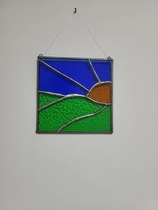 Good Morning Sunshine Stained Glass Small Sun Panel 6"x6" - Picture 1 of 6