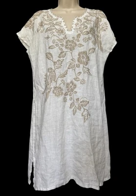 JOHNNY WAS White/Beige Embroidered Short Sleeve Abigail Easy Tunic Dress Sz XS - Image 1 of 4