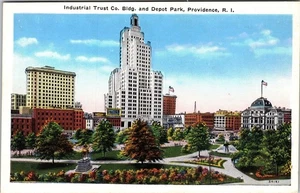 Providence RI-Rhode Island Industrial Trust Co Building, Park Vintage Postcard - Picture 1 of 2