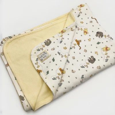 Vintage Disney Parks Winnie Pooh Baby Blanket Yellow White Cotton Best Friend - Image 1 of 4