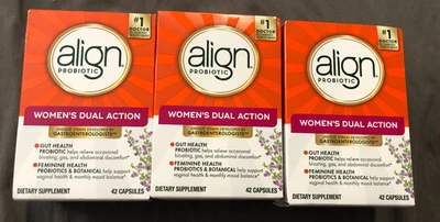 New Lot Of 3 Align Probiotic Womens Dual Action 42x3 126 Caps 7/2026 Digestion - Image 1 of 4