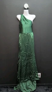 Elegant Sexy One Shoulder Backless Gown Maxi Dress US 2 Forest Green - Picture 1 of 6