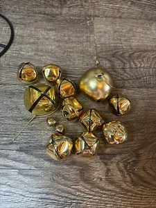 Gold Tone Bell Lot 11 Bells Jingle Craft Ornament Metal - Picture 1 of 2