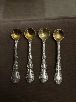 Juego de 4 - Mini cucharas de sal vintage de plata esterlina Gorham Chantilly de los años 50 Foto 1 de 3