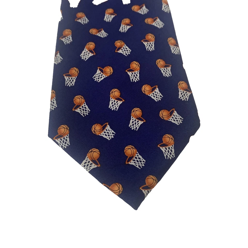 Alynn Neckwear Basketball Hoops Tie Mens Blue Silk Novelty Necktie Pattern - Image 1 of 4