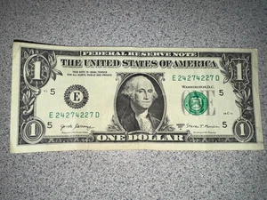 Rare $1 Dollar Bill Banknote Series 2017 A Fancy Serial Number Trinary 24274227 - Picture 1 of 3