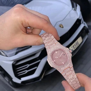 Reloj de cuarzo Iced 14k de lujo de oro rosa helado para hombre/mujer’s - Imagen 1 de 9