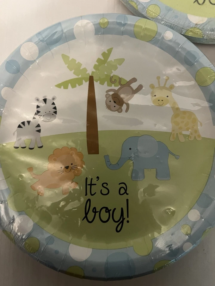 It’s A Boy Enchanting Elephants Boy Paper Plates 9in, 18 Ct Lion Monkey Zebra - Image 1 of 1