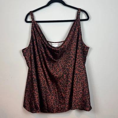 Ava & Viv Tank Top Womens 3X Satin Animal Print Adjustable Straps Brown Party - Image 1 of 4