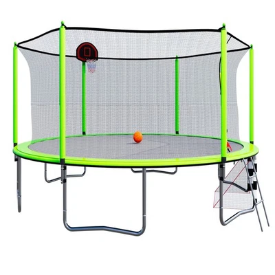 16FT Trampoline w/ Basketball Hoop Pump and Ladder Soccer Goal for Kids Outdoor - Image 1 of 4