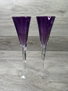 Set of Two Waterford W Collection Crystal Champagne Flute Glasses Heather Purple - Picture 1 of 14