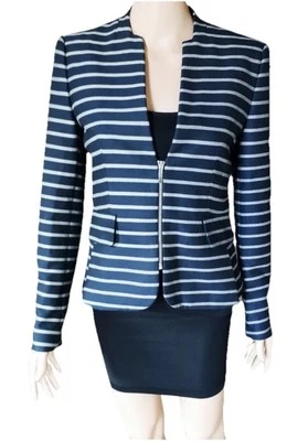 Zara Woman Jacket Size XS Striped Blue And White Blazer LS Zip NAUTICAL LOOK - Image 1 of 4