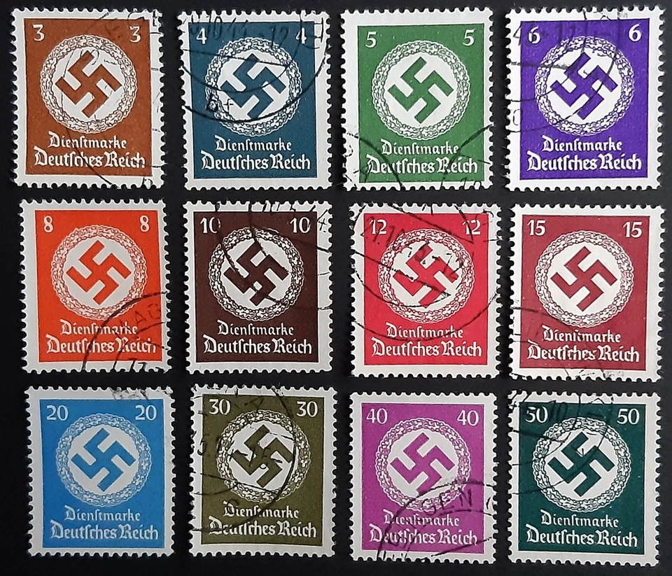Germany Third Reich 1942 SGO809-820 3pf to 50pf swastika officials, no wmk, FU - Image 1 of 1