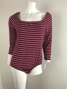 Body para mujer NY Collection rojo borgoña rayas cuello cuadrado mediano acanalado - Imagen 1 de 8