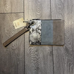 River Island Blue Grey And Snakeskin Leather & Suede Clutch Bag - Picture 1 of 6