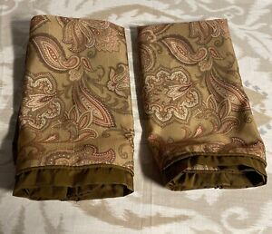 Croscill Set Of 2 Green Brown Gold Red Paisley Pillowcases Shams Queen Luxury
