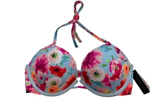 Victorias Secret Nwt Blue Floral Bombshell Add + 2 Cups Push Up Bikini Top - Picture 1 of 4