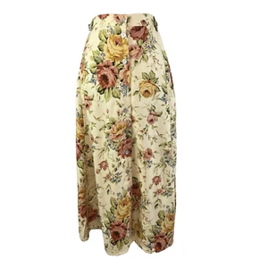 Falda Vintage Marisa Christina Talla 12 Amarillo Lino Floral Cottage Granny Core - Imagen 1 de 13