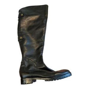Cole Haan Black High Leather Parson Herringbone Boots Size 8.5 EUC - Picture 1 of 7