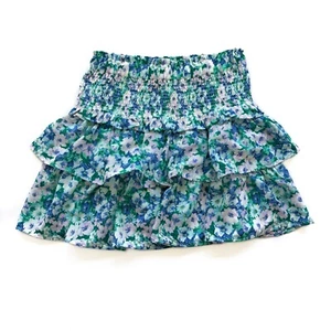 Girls 8 Janie and Jack Ruffle Skirt Blue Green Flower Tiered Lined Elastic Waist - Picture 1 of 7