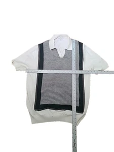 Reiss Polo Shirt Mens XL white green Knit collared  Polo Shirt ribbed - Picture 1 of 7