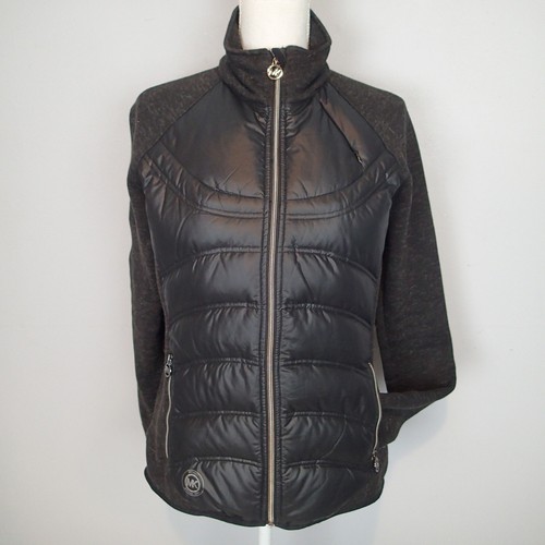 Michael Kors MK piumino maglia puffer jacket misto antracite nero full zip donna m