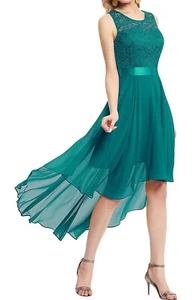 DRESS Women's Floral Lace Chiffon Bridesmaid Dress Hi-Lo Swing Party S, M, & L - Picture 1 of 10
