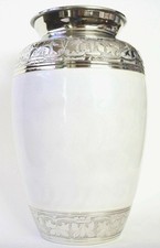 Brass Adult Cremation Urn for Ashes - Stunning Pearl White & Silver