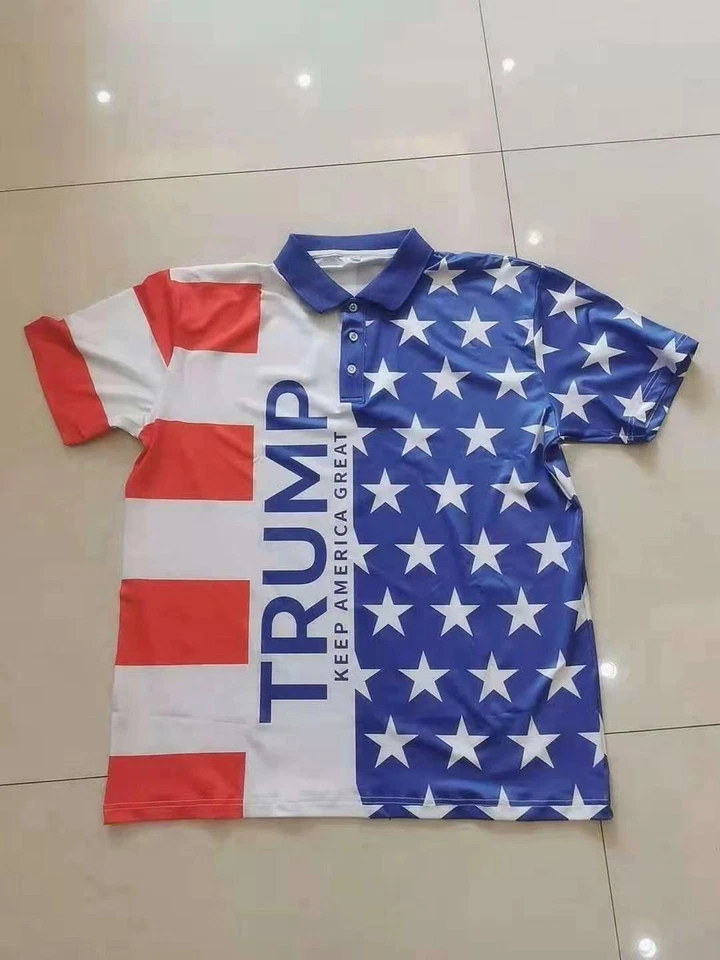 Рубашка поло мужская спортивная быстрая сушка Trump 2024 KEEP AMERICA WIN USA FLAG M L XL США - Изображение 1 из 1