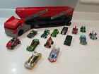 Hot Wheels Blastin Rig Car Transporter And 14 Vehicles Excellent Condition
