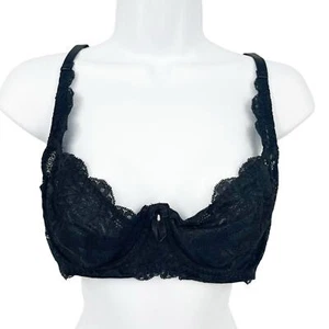 Fredericks Of Hollywood Womens Coquette Scalloped Mesh Lace Bra Size 38D Black - Picture 1 of 7