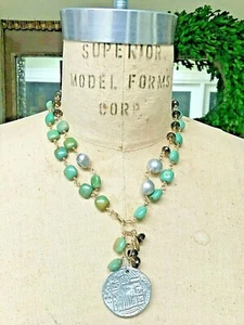 Turquoise, Smoky Quartz, Large Grey Pearls Designer Necklace ESTATE - Picture 1 of 12