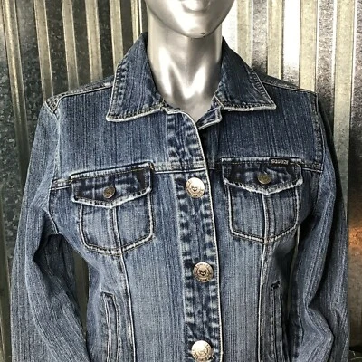 Squeeze Denim Jean Jacket Medium Stone Wash Blue Long Sleeves Size M - Image 1 of 4