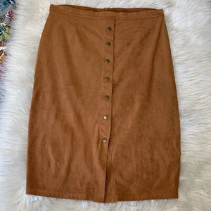 Gonna lunga MIDI vintage anni 90 Guess donna con bottoni marrone scamosciato elasticizzato taglia XL boho - Foto 1 di 7